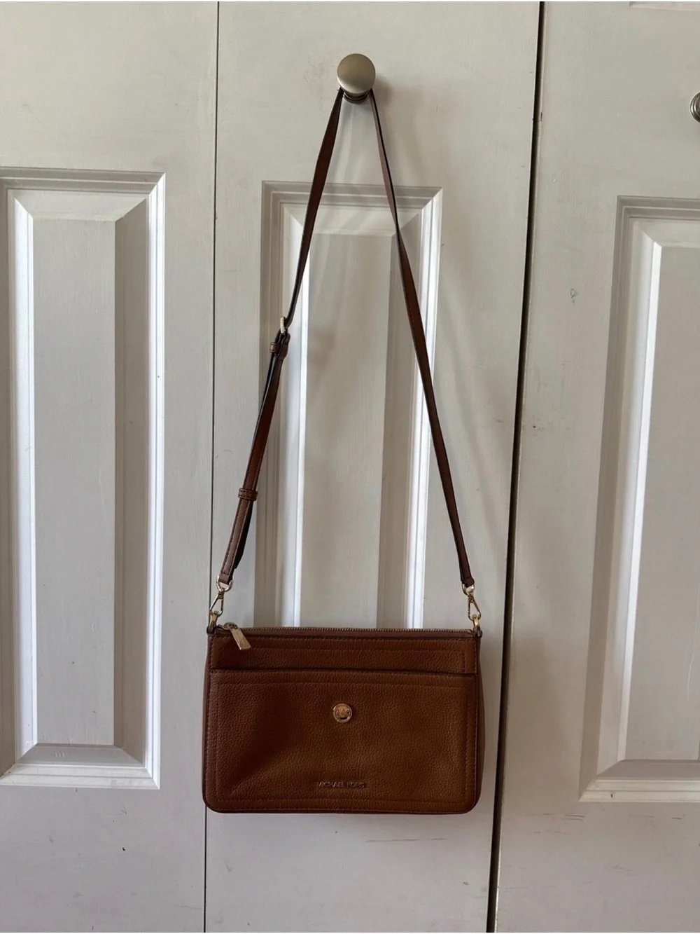 Michael Kors Tan Pebbled Leather Crossbody Card Case